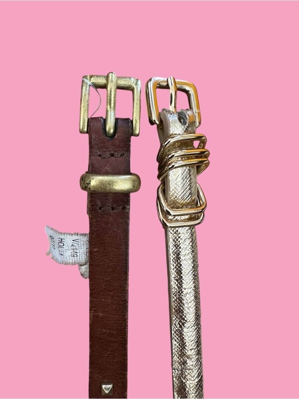 BUNDLE OF 2 Belts - Gold and GAP Brown Leather Skinny Belts